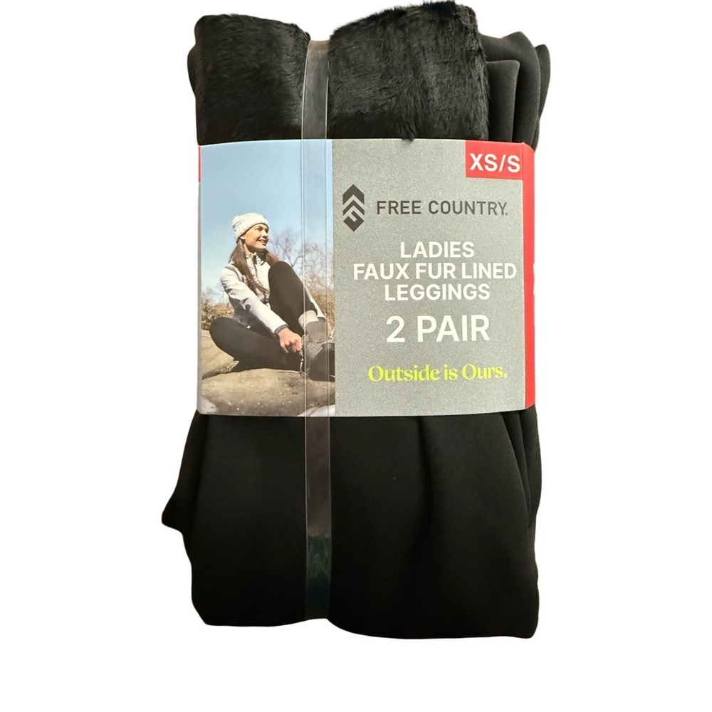 Free Country 2 Pack Ladies Black Faux Fur Lined Leggings NWT Size XS/S